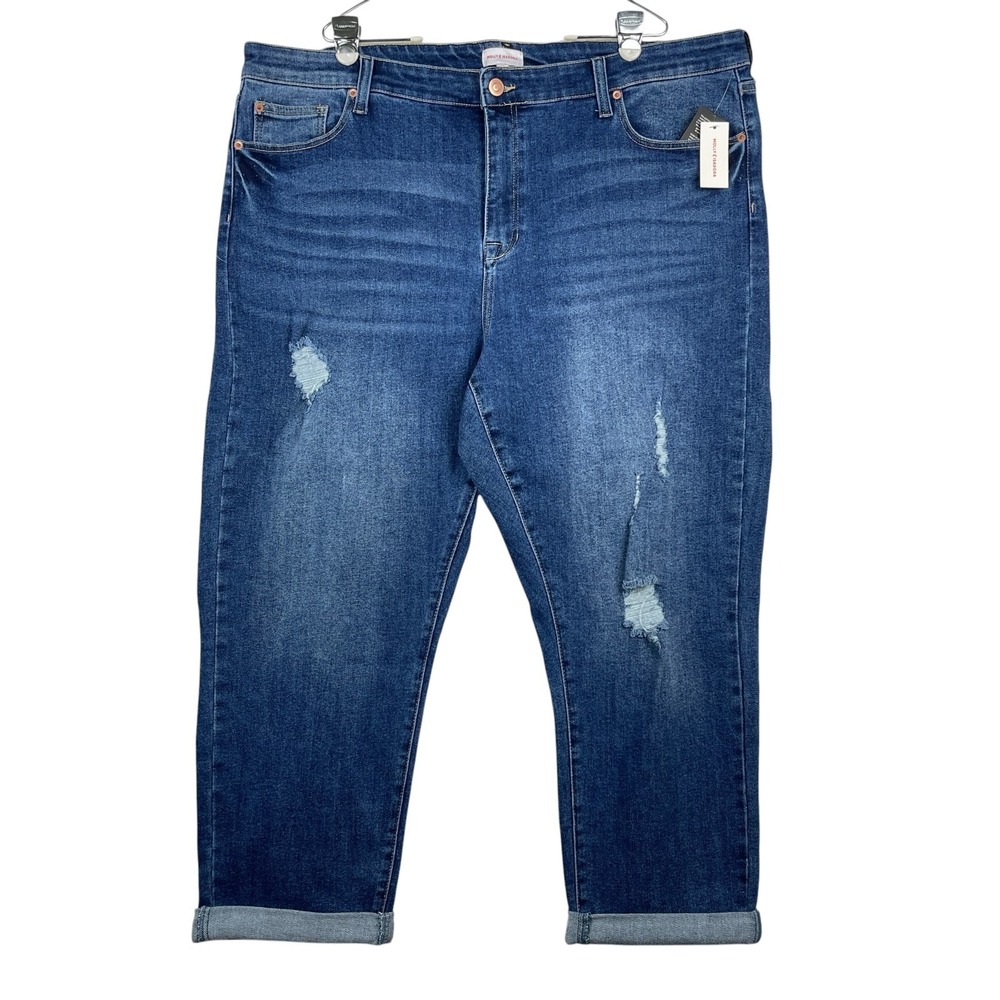 Molly & Isadora Women's Ankle Jeans 26 Medium Wash Distressed Roll Cuff Denim